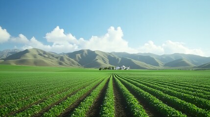 A sustainable farm with an advanced climate-smart monitoring station in the field. The station collects data on soil moisture, temperature, and weather patterns, optimizing farming practices to
