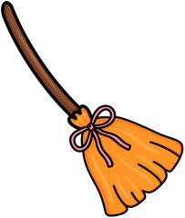 Vintage Groovy Halloween Witch Broom Illustration