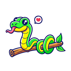 Fototapeta premium Cute Snake On Branch Cartoon Vector Icon Illustration.