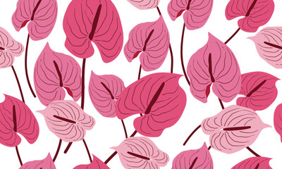 Pink anthurium flowers seamless pattern and floral background illustration