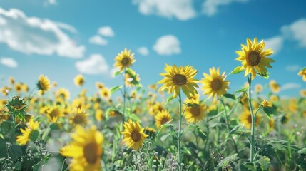 Sunflowers Field under a Blue Sky