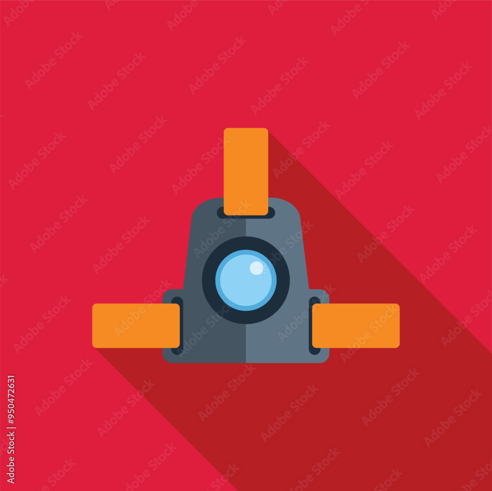 Poster headlamp icon in flat style with long shadow, isolated on red background