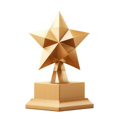 Shiny gold star trophy isolated on white background representing achievement, success, and excellence in awards and recognition.