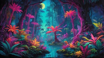 Obraz premium mesmerizingly surreal manner, an acrylic painting of a jungle