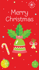 Merry Christmas card bell vector for New Year festive greeting cards, holiday decorations and Celebration clipart