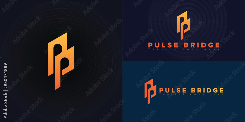 Poster modern vector initial letter pb or bp in orange color isolated on multiple background colors. the lo