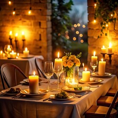 A Christmas dinning tables with decorations and lights