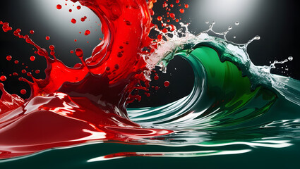 Dynamic Collision of Red and Green Liquids: A High-Speed Fluid Splash