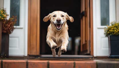Joyful Labrador Leaping Outdoors