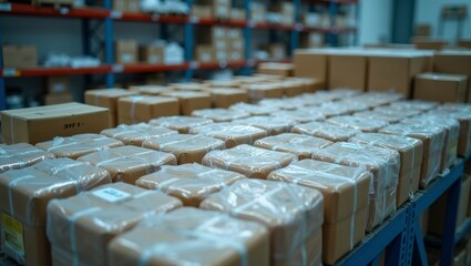 Fototapeta premium Precision Storage Rows of Sealed Containers in Warehouse