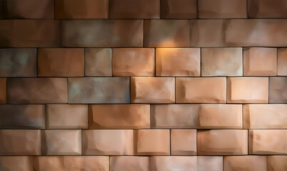 Obraz premium Textured brick wall made of warm-toned clay bricks in a modern interior space for design and home improvement ideas
