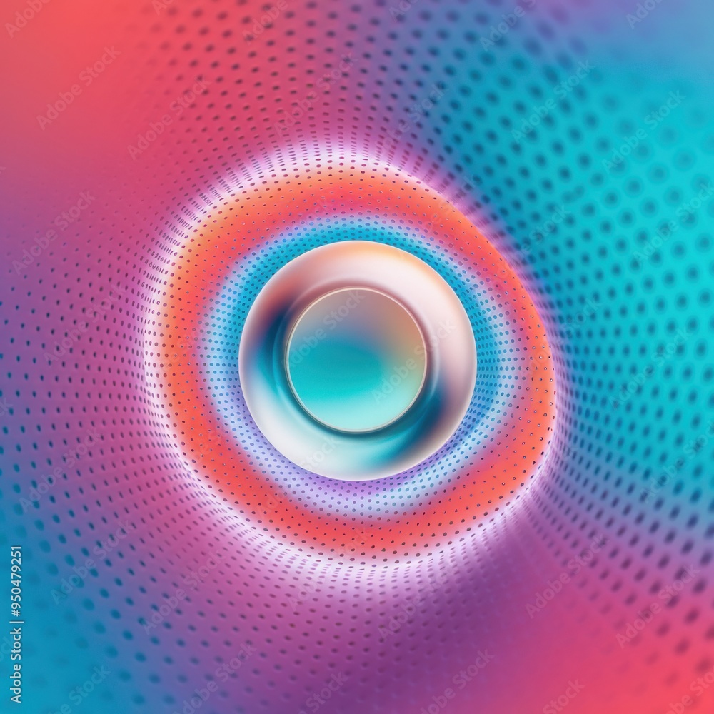 Aufkleber abstract colorful circular pattern with gradient dots and central sphere.