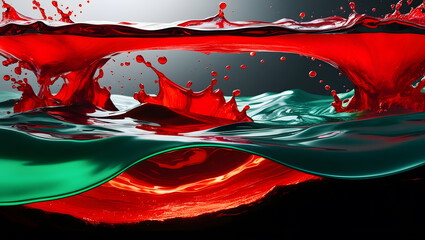Dynamic Collision of Red and Green Liquids: A High-Speed Fluid Splash
