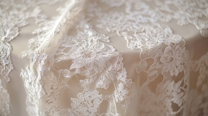 Obraz premium Elegance in Detail: Close-up of Exquisite Italian Lace Tablecloths for Elegant Table Settings on Neutral Background