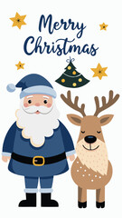 Merry Christmas card vector illustration of Santa Claus and reindeer for holiday greeting cards, seasonal decorations and New Year's design template