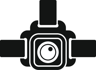 This black and white icon represents an action camera, ideal for illustrating extreme sports, filming, and photography