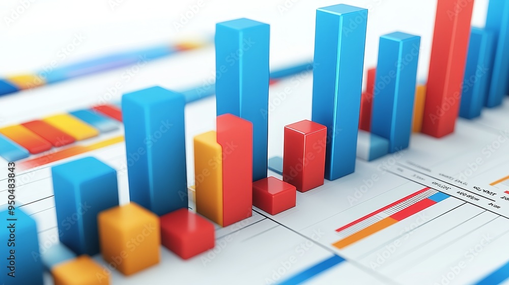 Poster colorful 3d bar graph representing data and growth on a financial report.