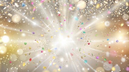 Explosion of Confetti and Sparkles on a Golden Background with Copy Space