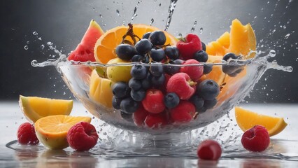 Bowl filled with fruit and splashing water