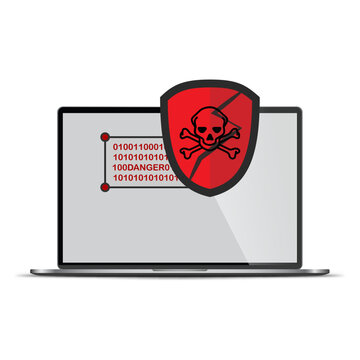 laptop screen showing red skull shield clip art preview