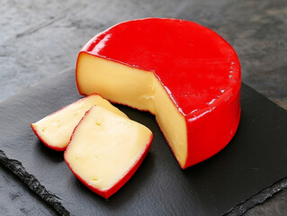 Edam cheese with a red wax coating.