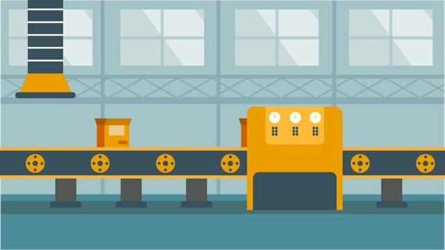 Box Drop and Sorting Process on Conveyor Belt System Animation, Advanced Automated Packaging, Good for Logistics and Warehouse Management Visuals.
