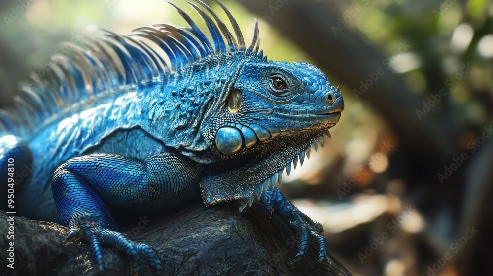 Wall mural blue iguana on a branch