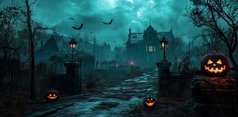 Halloween Pumpkin Illumination Street. AI generated illustration