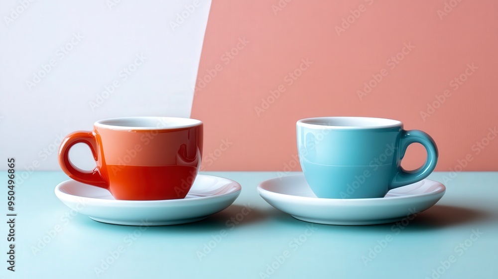Aufkleber elegant espresso saucer sets: close-up of matching saucers for espresso cups on solid color backgrou
