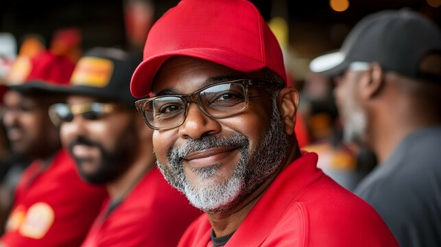 Smiling Black Man Wearing Red Hat and Glasses