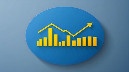 A yellow graph with an upward arrow, on a blue circle, on a grey background.