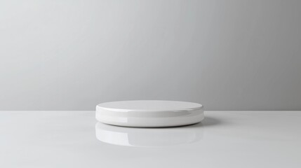 Glossy ceramic 3D podium, placed centrally in the image, isolated on a light grey background, offering a clean and refined look