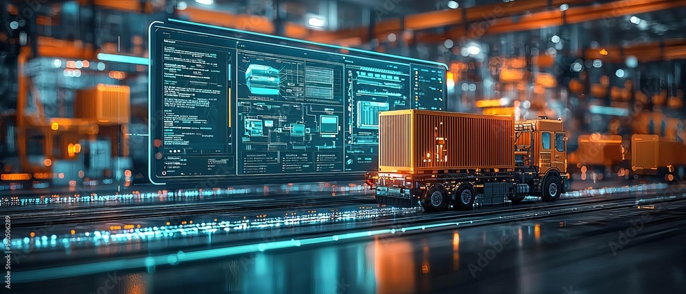 Aufkleber a close-up of a high-tech logistics dashboard showing freight distribution, system integration, and 