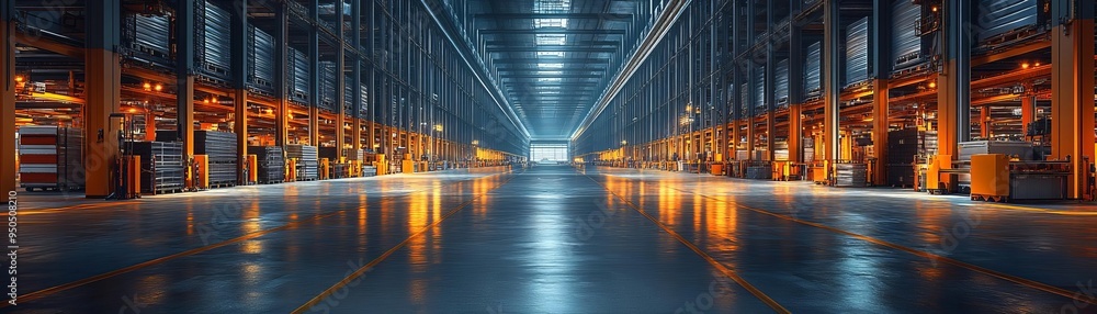 Aufkleber a detailed view of a logistics center with advanced machinery and systems, handling freight distribu