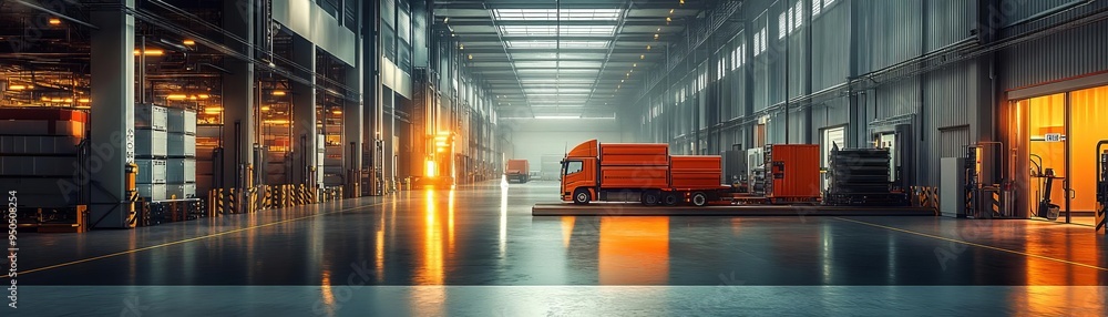 Aufkleber a detailed view of a logistics center with advanced machinery and systems, handling freight distribu