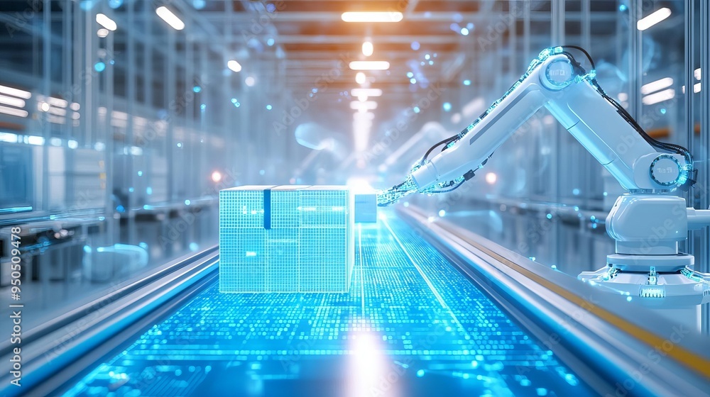 Aufkleber a futuristic warehouse environment with robotic systems and advanced management technology efficient