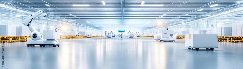 Aufkleber a high-tech distribution facility with robotic systems and integrated management tools for efficient