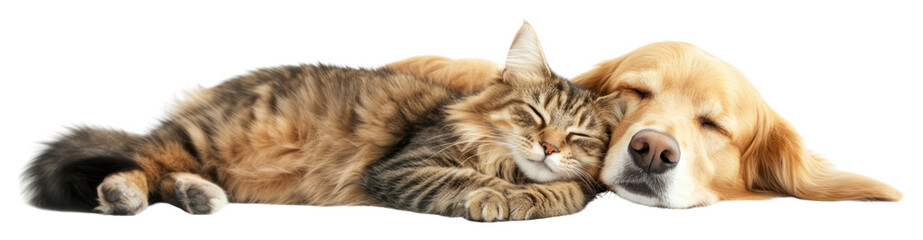 Fototapeta premium PNG Cat dog sleeping together peacefully