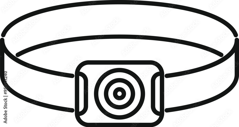 Poster minimalist vector illustration of a headlamp flashlight with an elastic band, ideal for illuminating