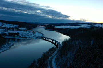 Rauschenbach dam in the Ore Mountains at blue hour