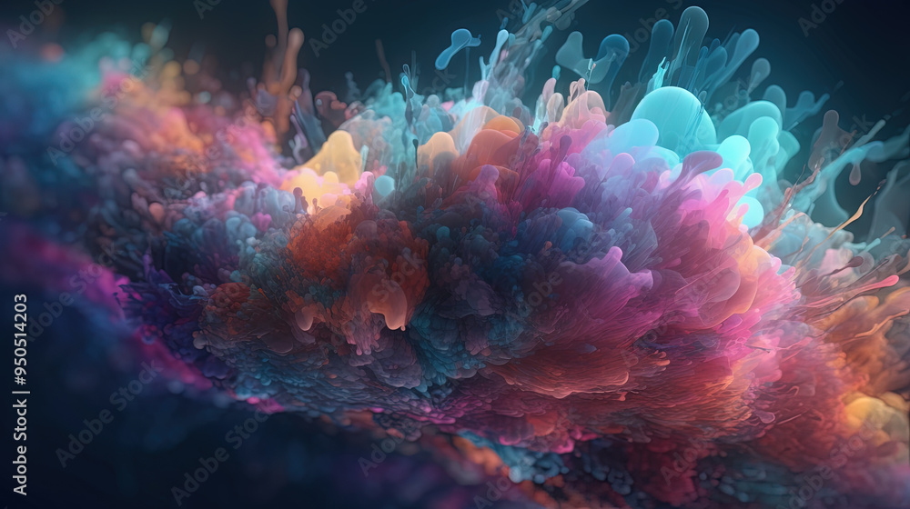 Poster A colorful explosion of paint with a pastel color palette. Dynamic and energetic abstract background