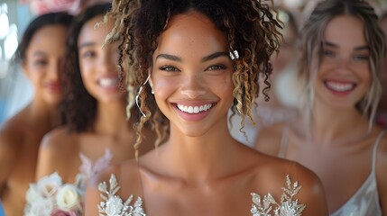 A group of women are smiling and posing for a picture - generative AI