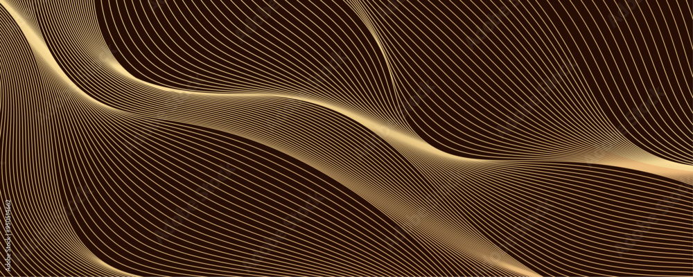 Poster luxury horizontal abstract gold wavy background design. modern guilloche curves line pattern in prem