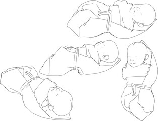 Vector sketch illustration design of cute cute newborn baby with thick blanket