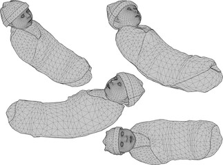 Vector sketch illustration design of cute cute newborn baby with thick blanket 