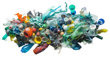 PNG Colorful plastic waste collection display