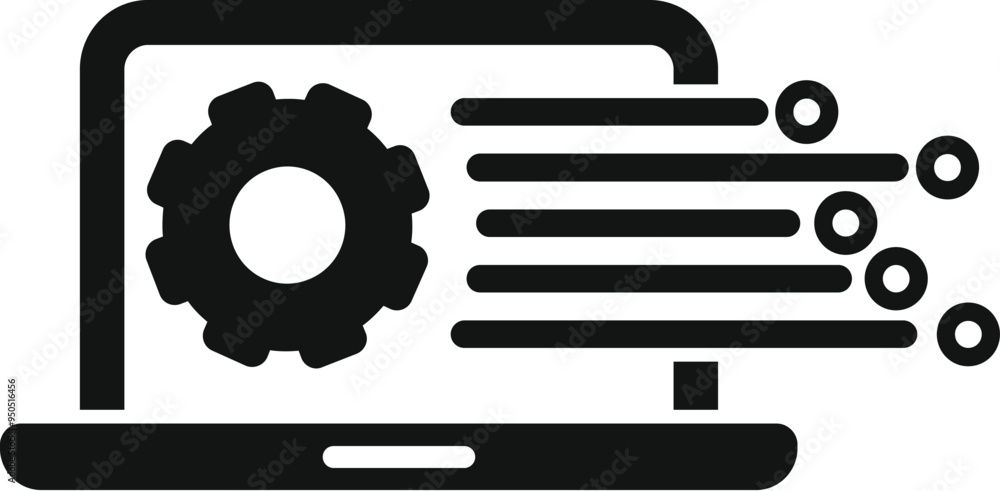 Poster black and white icon of a laptop processing a data stream, symbolizing data processing and analysis