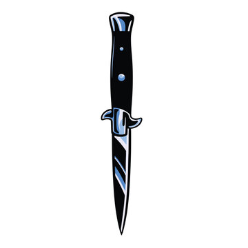 Switchblade hand drawn illustration in vintage hand drawn style. Retro switch knife illustration