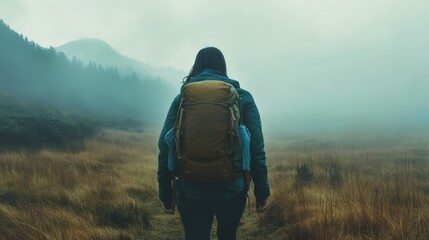 Hiker Exploring the Misty Mountain Wilderness