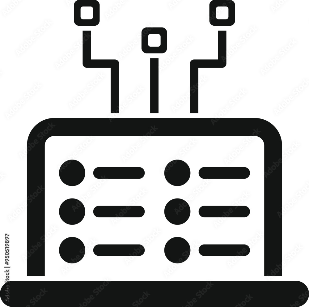 Poster this vector icon represents the concept of big data analysis using a laptop computer with data signa